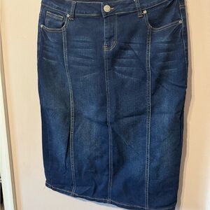 Blue Denim Knee-Length Pencil Skirt